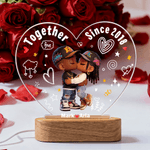Personalized Cartoon Kissing Couple Heart Acrylic LED Night Light with Name Title Year and Wooden Base Home Decor Valentine's Day Gift for Couple