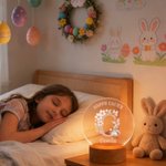 Luce notturna a LED in acrilico con nome e base in legno, decorazione per l'asilo nido, regalo di compleanno di Pasqua per bambini.