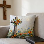 Personalised Cross Flower Soft Cushion Cover with Name Daily Use Birthday Gift for Family Christians