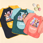 Personalized Bunny Ears Highland Cow Kid Painting Baking Apron with Name and Front Pocket Outdoor Activities Easter Gift for Kids