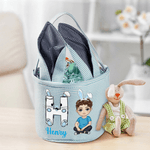 Personalized Cartoon Character Canvas Striped Basket with Name and Initial Party Favor Eggs Hunting Easter Gift for Kids