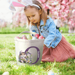 Personalized Cartoon Bunny Flower Basket Canvas Easter Basket with Name and Initial Egg Hunting Accessories Easter Gift for Boys Girls