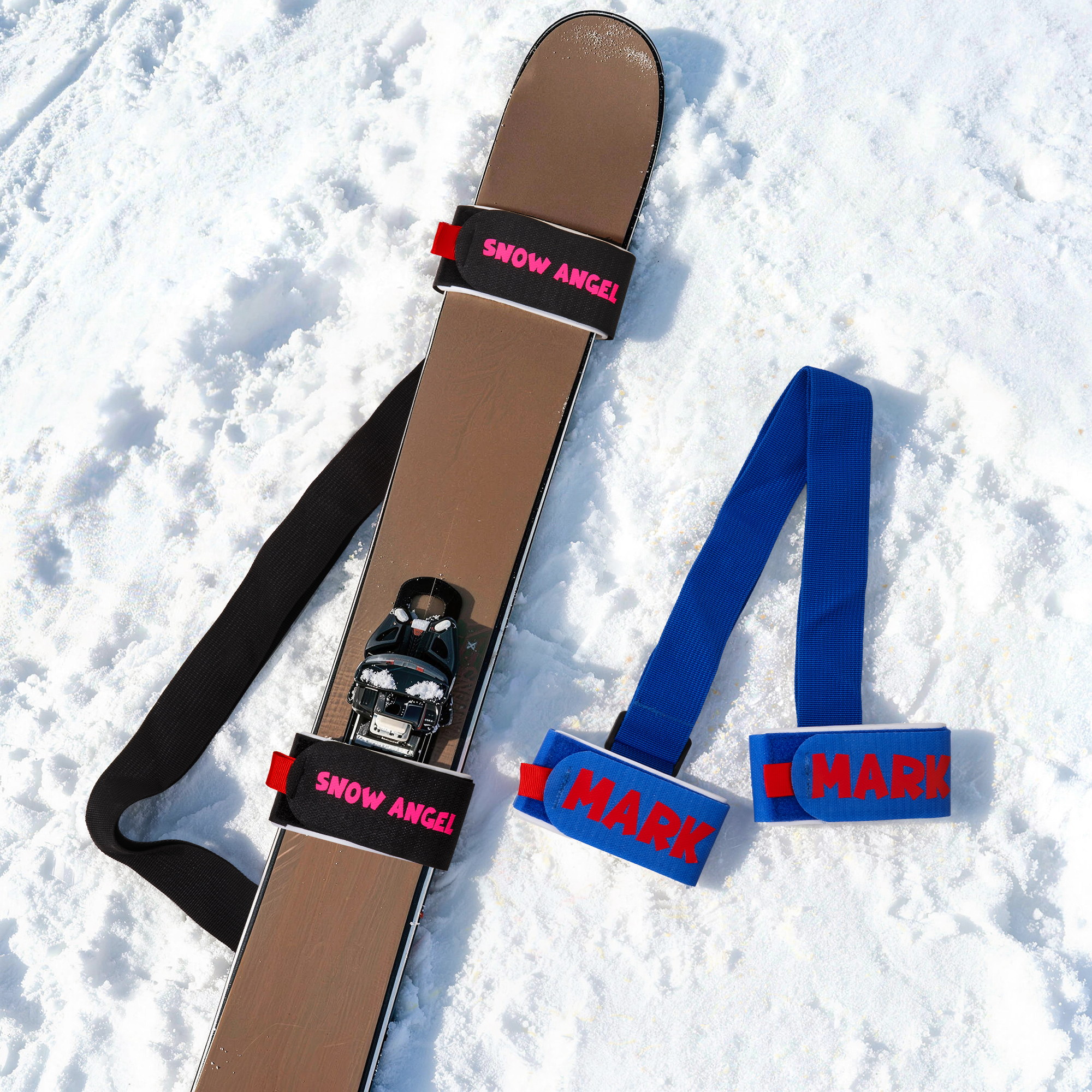 Courroie de ski ajustable personnalisée de couleur vive avec texte et 2 crochets et boucles Accessoire d'équipement de ski Cadeau d'anniversaire pour les amateurs de ski