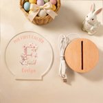 Luce notturna a LED in acrilico con nome e base in legno, decorazione per l'asilo nido, regalo di compleanno di Pasqua per bambini.