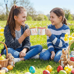 Gepersonaliseerde Watercolor Paashaas Bloemen Initiaal 12 oz Gekleurde Rand Emaille Mok met Naam Pasen Verjaardagscadeau voor Kinderen Meisjes