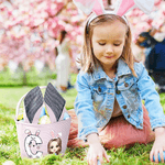 Personalized Cartoon Character Canvas Striped Basket with Name and Initial Party Favor Eggs Hunting Easter Gift for Kids