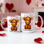 Personalized Love Heart Highland Cow Ceramic Coffee Mug with Name Daily Use Valentine's Day Wedding Gift for Couple