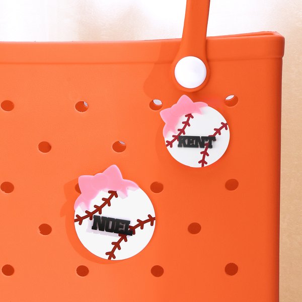 Personalised Baseball Softball Soccer Sports Bow Design Bag Charm with Name Accessories for Bogg Birthday Gift for Sports Lovers
