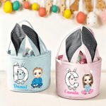 Personalized Cartoon Character Canvas Striped Basket with Name and Initial Party Favor Eggs Hunting Easter Gift for Kids