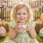 Personalised Cute Easter Bunny Egg Design 12 oz Coloured Rim Enamel Mug with Name Easter Birthday Gift for Boys Girls