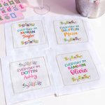 Tovagliolo da cocktail in lino personalizzato multicolore con design Mahjong e nome Set di 4 regali di compleanno per la famiglia e gli amici amanti del Mahjong