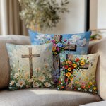 Personalised Cross Flower Soft Cushion Cover with Name Daily Use Birthday Gift for Family Christians