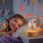 Luce notturna a LED in acrilico con nome e base in legno, decorazione per l'asilo nido, regalo di compleanno di Pasqua per bambini.