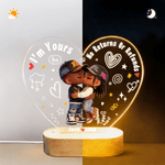 Personalized Cartoon Kissing Couple Heart Acrylic LED Night Light with Name Title Year and Wooden Base Home Decor Valentine's Day Gift for Couple