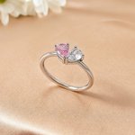 Personalised Heart Double Birthstones Ring Dainty Jewellery Birthday Valentine's Day Anniversary Mother's Day Gift for Women