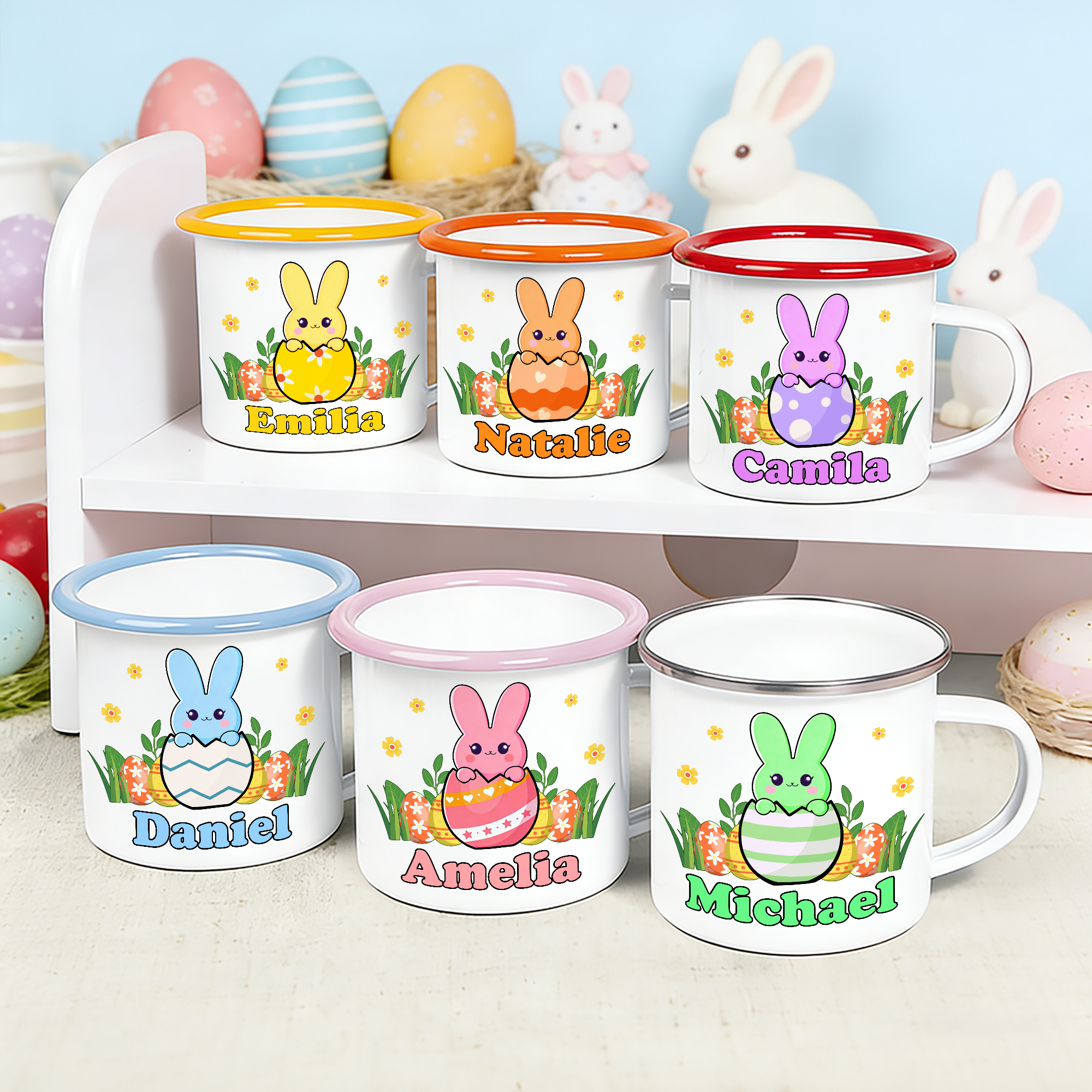 Tasse en émail coloré 12 oz avec nom Cadeau d'anniversaire de Pâques pour les garçons et les filles
