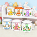Personalised Cute Easter Bunny Egg Design 12 oz Coloured Rim Enamel Mug with Name Easter Birthday Gift for Boys Girls