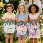 Personalized Cartoon Character Canvas Striped Basket with Name and Initial Party Favor Eggs Hunting Easter Gift for Kids