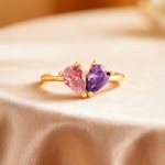 Personalised Heart Double Birthstones Ring Dainty Jewellery Birthday Valentine's Day Anniversary Mother's Day Gift for Women