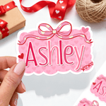 Personalisierte niedlichen Bogen Herz rosa Aufkleber mit Namen Satz von 2 Geschenk Dekor Valentinstag Geschenk für Kinder Frauen Männer