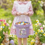 Personalised Cute Bunny Gradient Colour Initial Plaid Easter Basket with Name and Ruffles Eggs Hunting Party Easter Gift for Kids