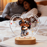 Personalized Cartoon Kissing Couple Heart Acrylic LED Night Light with Name Title Year and Wooden Base Home Decor Valentine's Day Gift for Couple