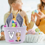 Personalized Cartoon Character Canvas Striped Basket with Name and Initial Party Favor Eggs Hunting Easter Gift for Kids