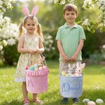 Personalized Cute Peter Rabbit Plaid Easter Basket with Name Easter Egg Hunt Easter Gift for Boys Girls