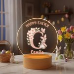 Luce notturna a LED in acrilico con nome e base in legno, decorazione per l'asilo nido, regalo di compleanno di Pasqua per bambini.