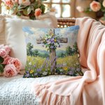 Personalised Cross Flower Soft Cushion Cover with Name Daily Use Birthday Gift for Family Christians
