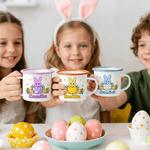 Personalised Cute Easter Bunny Egg Design 12 oz Coloured Rim Enamel Mug with Name Easter Birthday Gift for Boys Girls