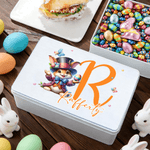 Oeufs de lapin de Pâques personnalisés Boîte à biscuits en métal de qualité alimentaire avec nom et initiales Cadeau de Pâques pour la famille et les enfants