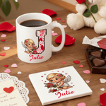 Personalized Angel Cupid Rose Heart Design 11 oz 15 oz Ceramic Mug with Name and Coaster Valentine's Day Gift for Her Him
