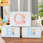 Personalized Cute Cartoon Rabbit Initial Biscuit Tin Storage Box with Name Easter Party Gift for Kids Family