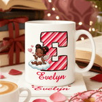 Personalized Angel Cupid Rose Heart Design 11 oz 15 oz Ceramic Mug with Name and Coaster Valentine's Day Gift for Her Him