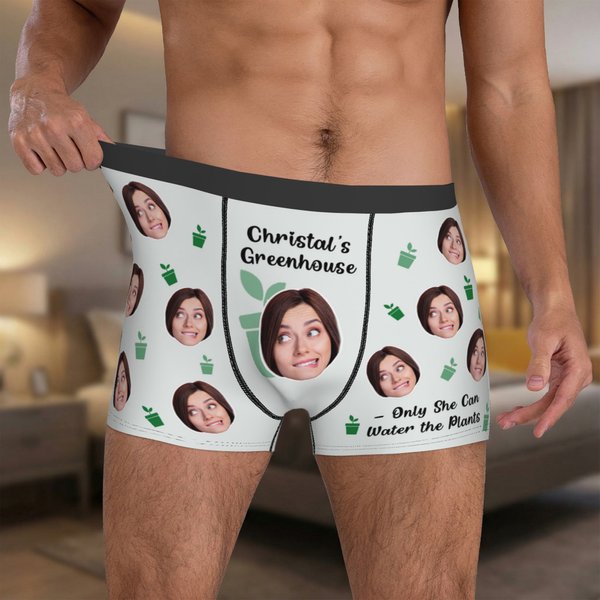 Personalised Fun Flower Face Photo Men's Boxer Brief Underwear with Name Birthday Valentine's Day Anniversary Gift for Husband Boyfriend