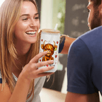 Personalized Cute Highland Cow 20 oz Frosted Clear Glass Cup with Name and Straw Valentine's Day Birthday Gift for Couple