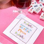 Tovagliolo da cocktail in lino personalizzato multicolore con design Mahjong e nome Set di 4 regali di compleanno per la famiglia e gli amici amanti del Mahjong