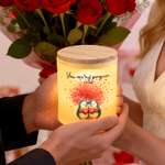 Personalized Cartoon Couple Penguin Heart LED Candle Jar  with Title and Name Home Decor Valentine's Day Anniversary Gift for Couple