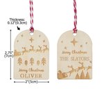 Personalisierte Weihnachtsmann Schneemann Weihnachtsbaum Drawstring Geschenkbeutel mit Namen und hölzernen Tag Weihnachtsgeschenk für Kinder