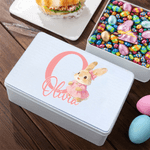 Personalized Cute Cartoon Rabbit Initial Biscuit Tin Storage Box with Name Easter Party Gift for Kids Family