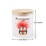 Personalized Cartoon Couple Penguin Heart LED Candle Jar  with Title and Name Home Decor Valentine's Day Anniversary Gift for Couple