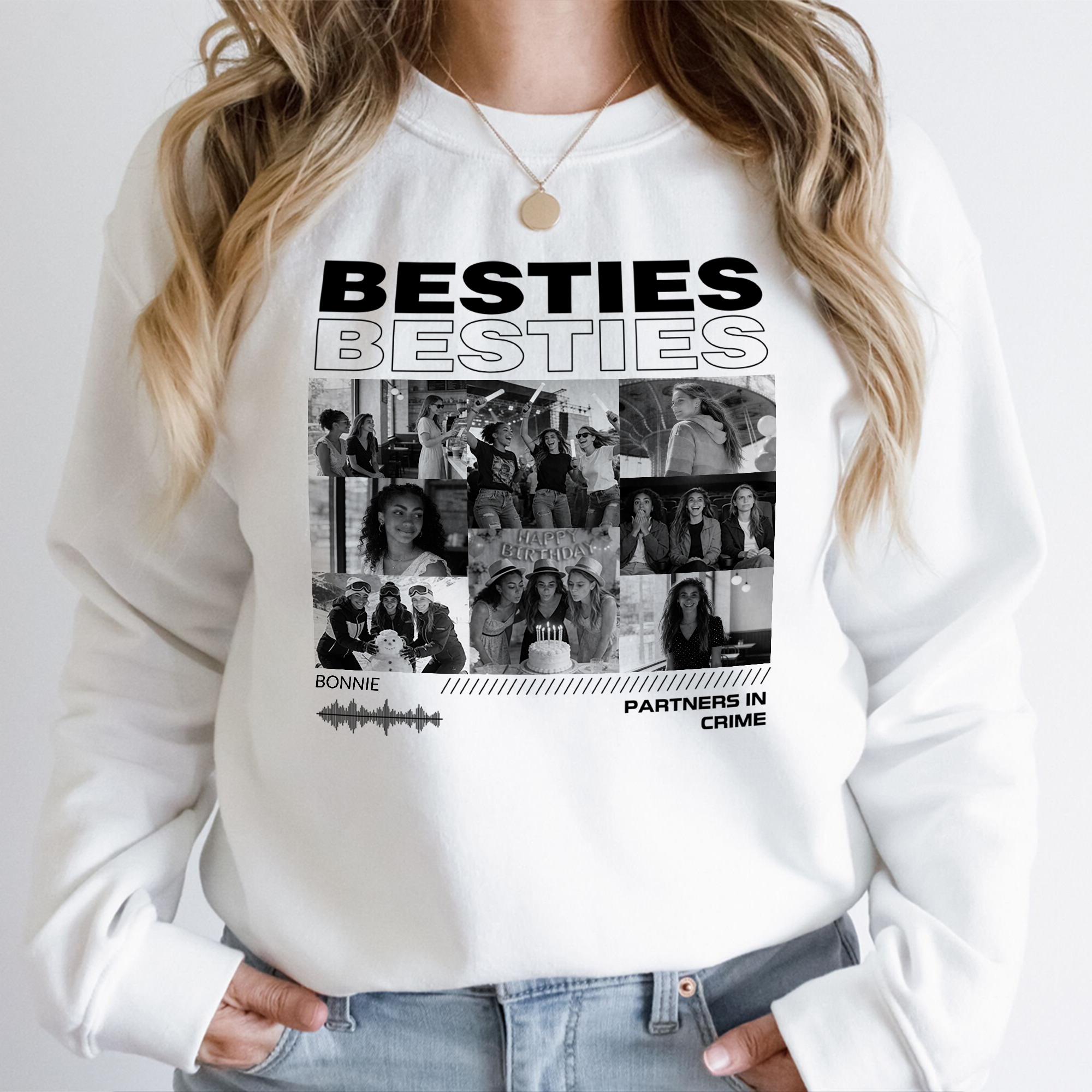 Personnalisé Besties 8 Photos Soft T-shirt Sweatshirt Hoodie avec Nom Daily Wear Friendship Gift for Besties