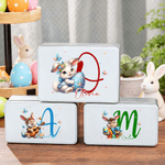 Oeufs de lapin de Pâques personnalisés Boîte à biscuits en métal de qualité alimentaire avec nom et initiales Cadeau de Pâques pour la famille et les enfants