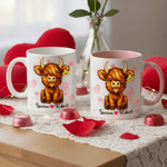 Personalized Love Heart Highland Cow Ceramic Coffee Mug with Name Daily Use Valentine's Day Wedding Gift for Couple