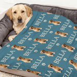 Personalized Cute Paw Print Face Photo Soft Pet Blanket with Name Home Decor Birthday Gift for Pet Owners