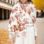 Personalized Toile De Jouy Floral Initial Name Soft Warm Scarf with Tassel Winter Accessory Anniversary Birthday Gift for Women
