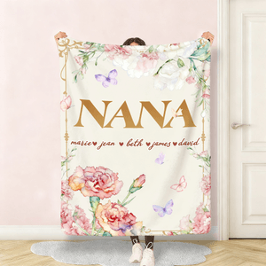 Personalised Watercolour Birth Flower Soft Throw Blanket with Name Home Decor Birthday Gift for Mom Grandmother