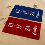 Personalized Heart-Patterned Quick-Dry Microfiber Couple Beach Towel with Name and Date Valentine's Day Gift for Couples Married Couples