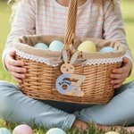 Personalised Cute Bunny Flower Six Seven Wooden Ornament with Name Basket Decor Easter Gift for Kids